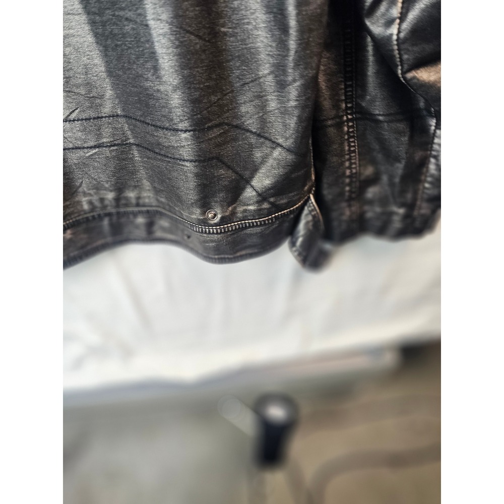 Machine Type Field Apparel Mens XXL Faux Leather Moto Jacket Metallic Pewter Zip - Picture 12 of 14